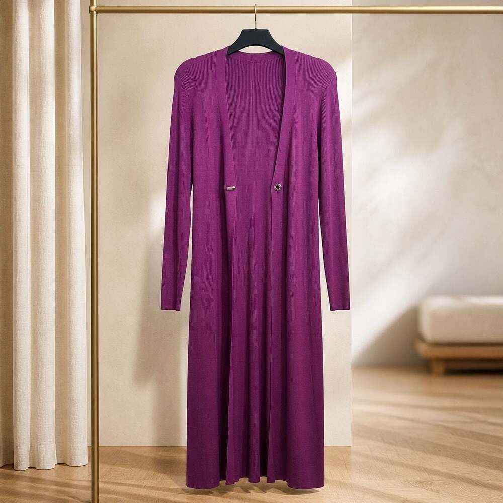 Nine West Purple Ribbed Longline Cardigan Sweater XXL #426